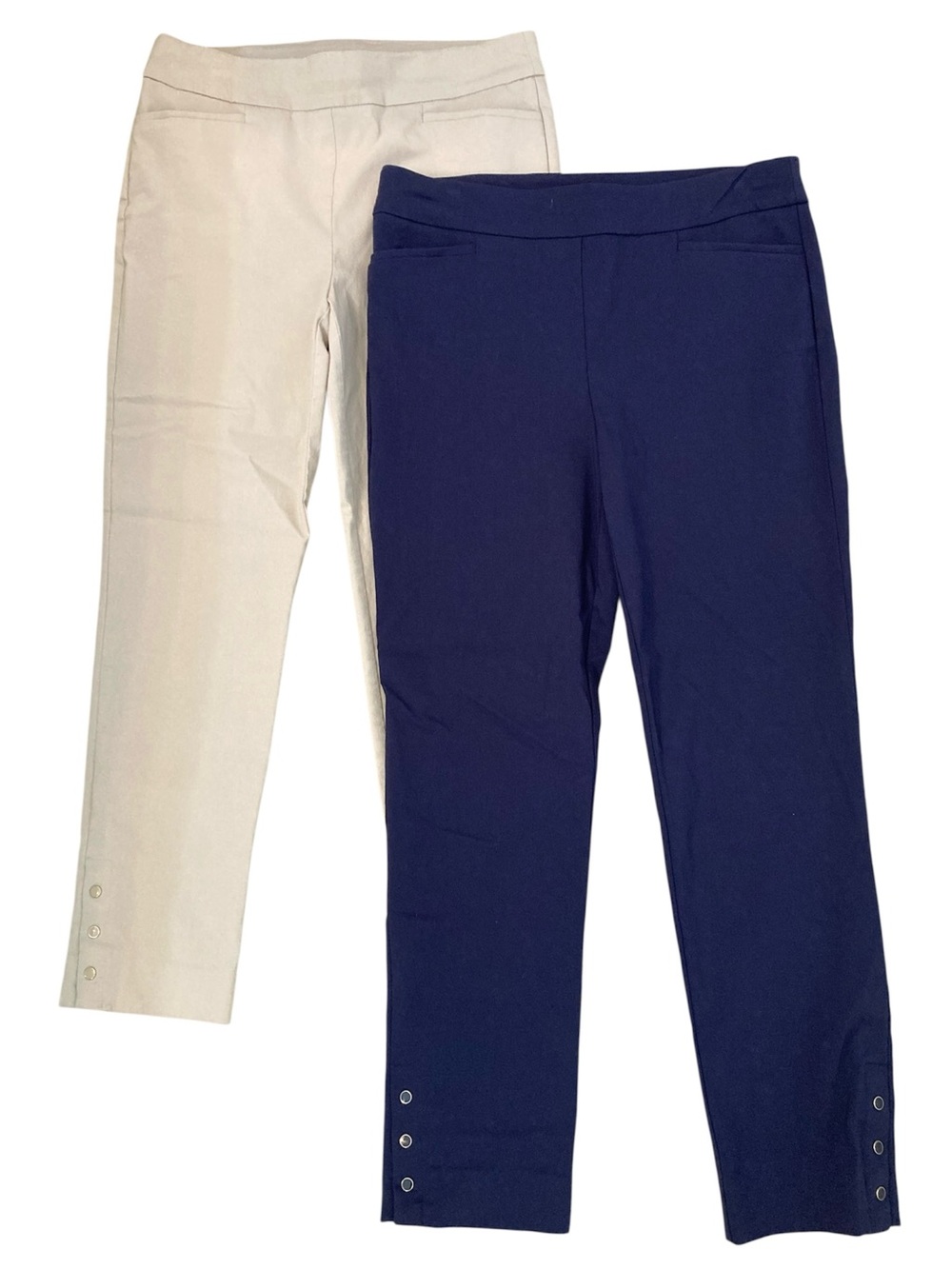 BUNDLE OF 2 Chico’s So Slimming Brigitte Rivet Ankle Pant Blue / Cream 8